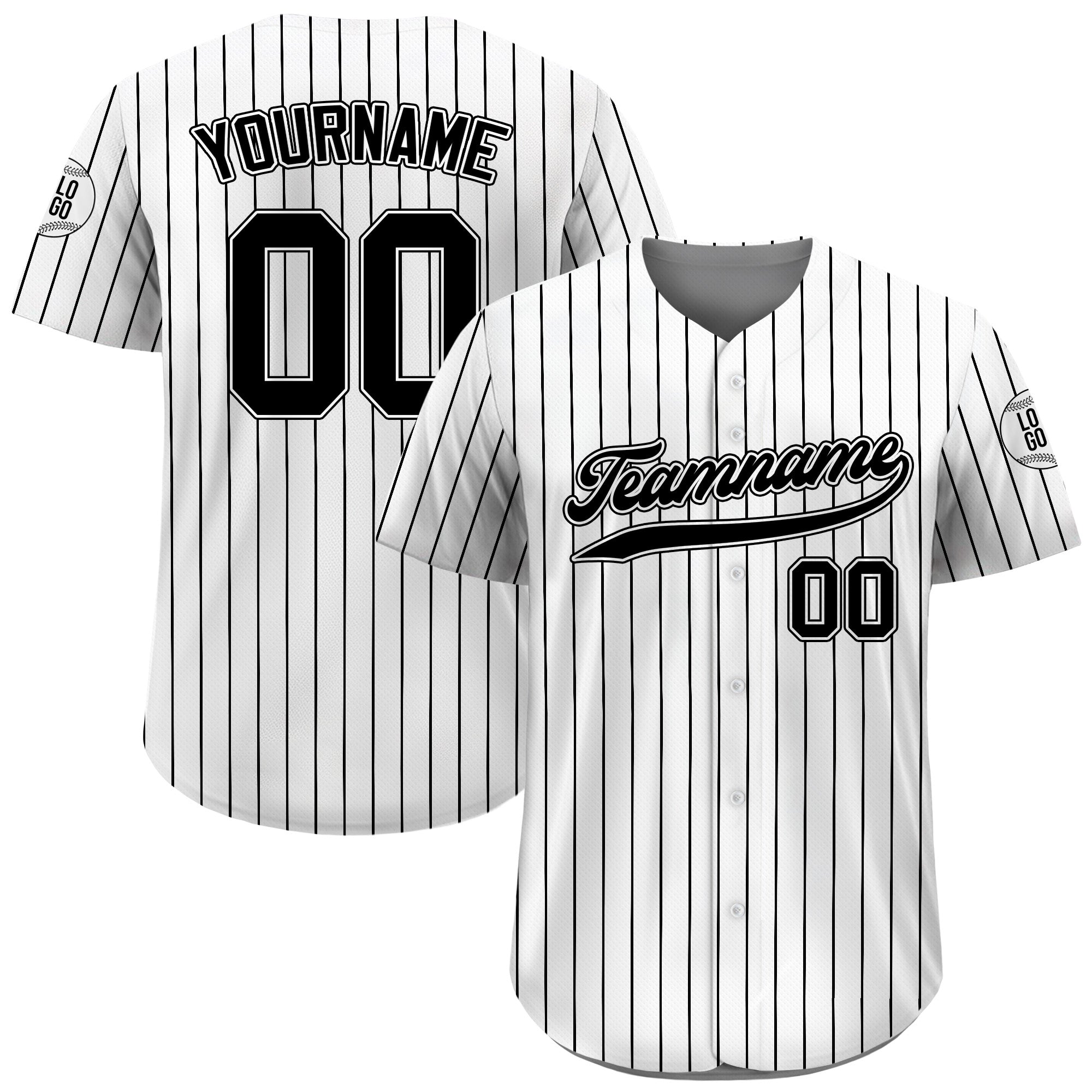 Personalized White Black Pinstriped Baseball Jersey, Personalized Baseball Jersey with Teamname Name Number
