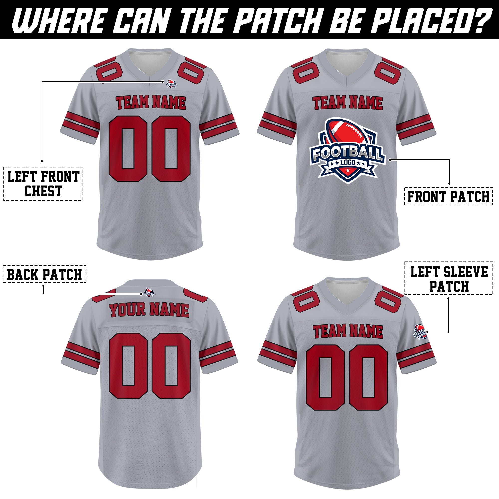 Personalized White Red Football Jersey, Custom Football Jersey For Men Women Youth Kid