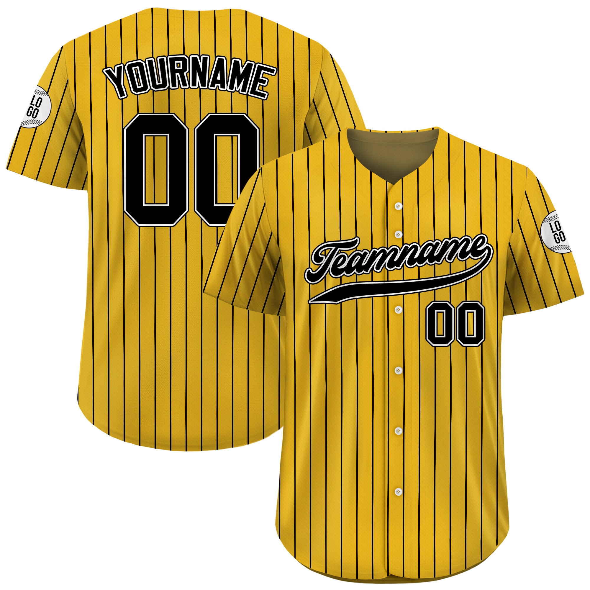 Personalized Yellow and Black Pinstripe Baseball Jersey, Custom Name Baseball Jersey
