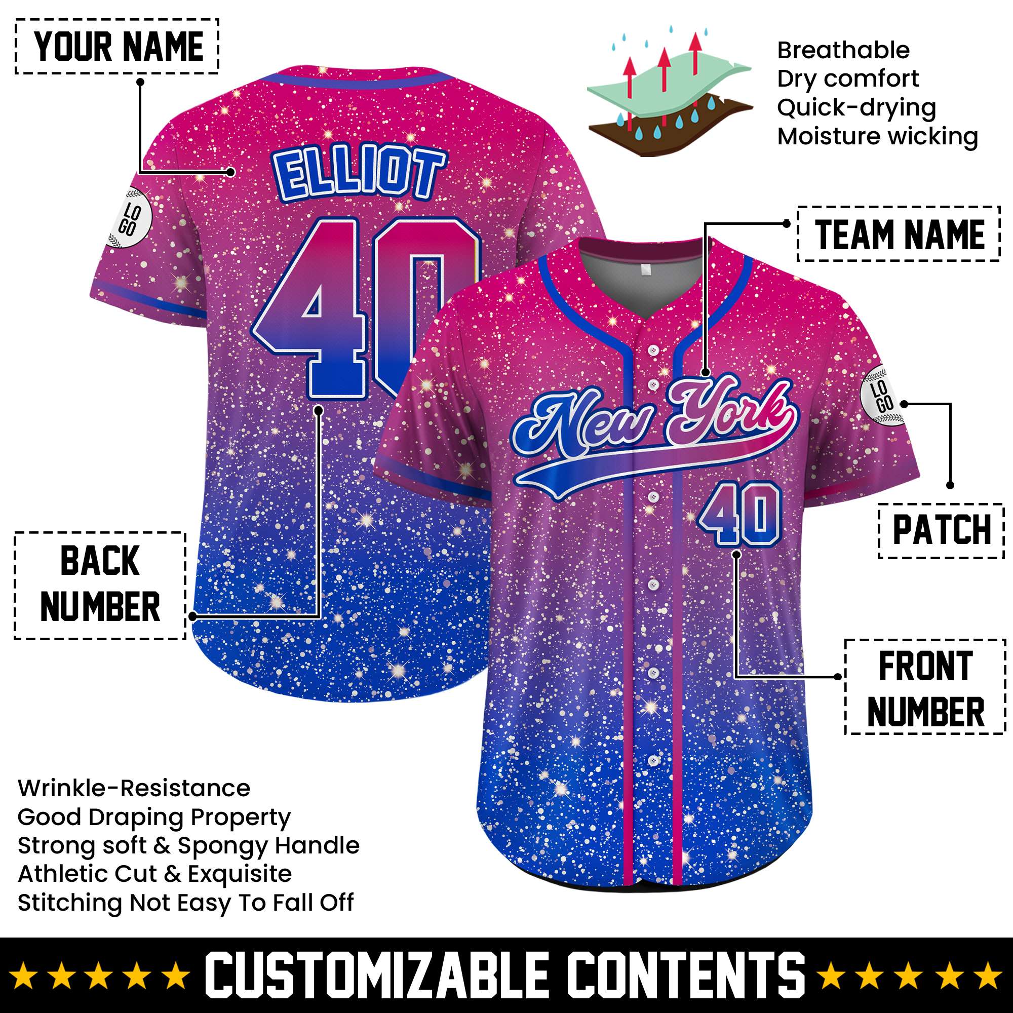 Transgender Flag Star Gradient Custom Baseball Jersey
